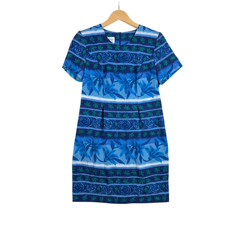 Betsy Lauren Vintage 1990 Tropical Print Short Sleeve Dress size 8 Petite‎ Blue